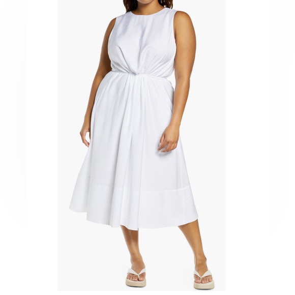 NWT Vince Sleeveless Cross Back Drawstring Waist Midi Dress Optic White Sz XXXL - Picture 1 of 16